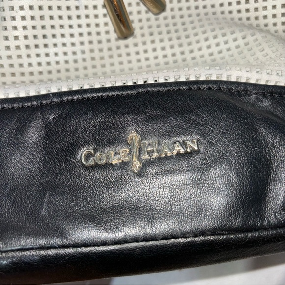Cole Haan White Black Leather Perforated Bucket Bag - Picture 4 of 14